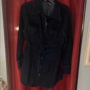 Fashion Nova Navy Button-Front Denim Shirt Jacket